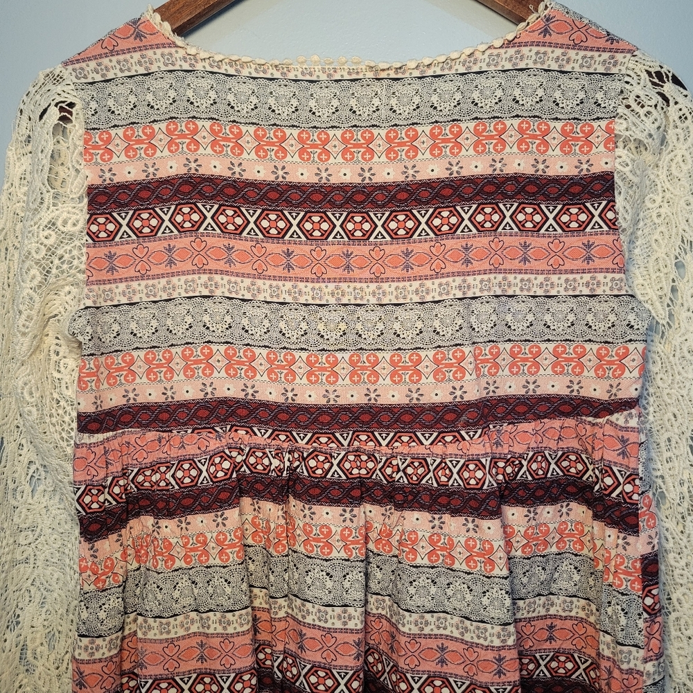 ALI DEE Collection Long Lace Sleeves Shirt Womens Size Small Colorful Western - Picture 5 of 11